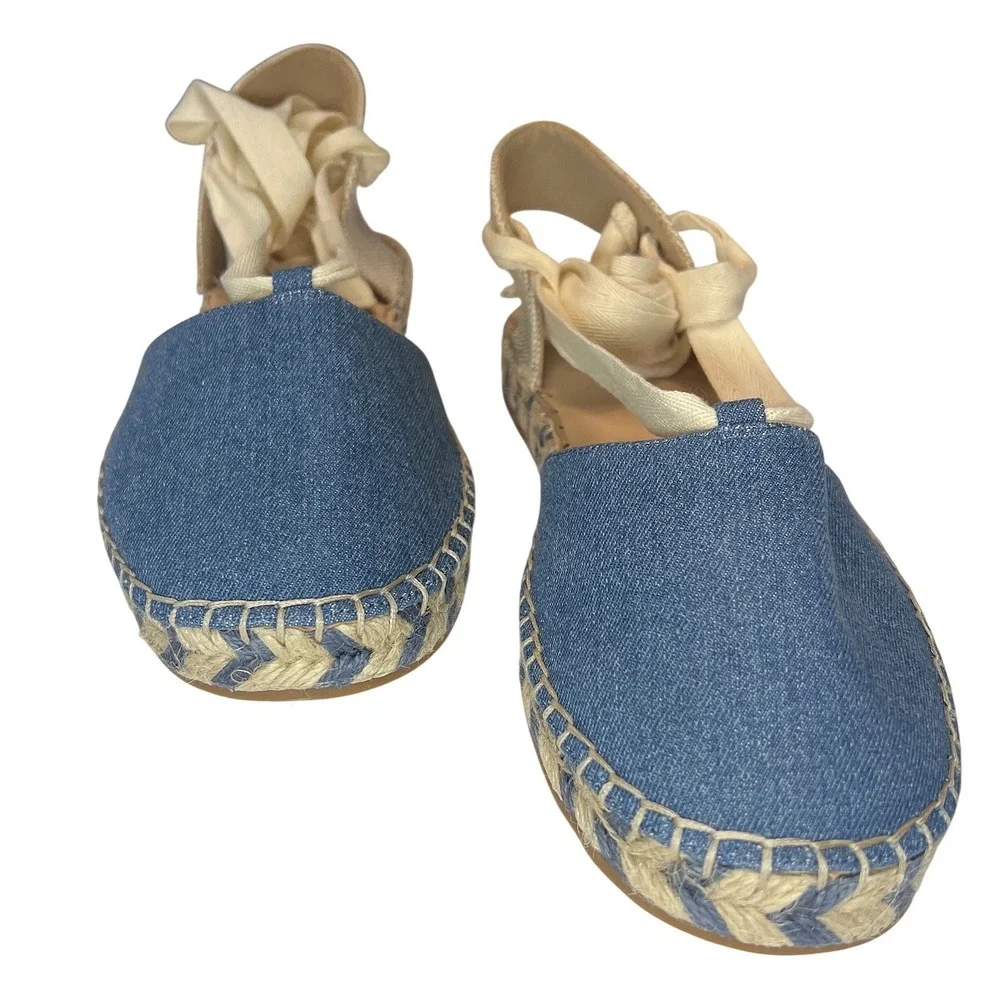 Ann Taylor Loft Chambray Lace Up‎ Espadrille Flats Size 9 EUC